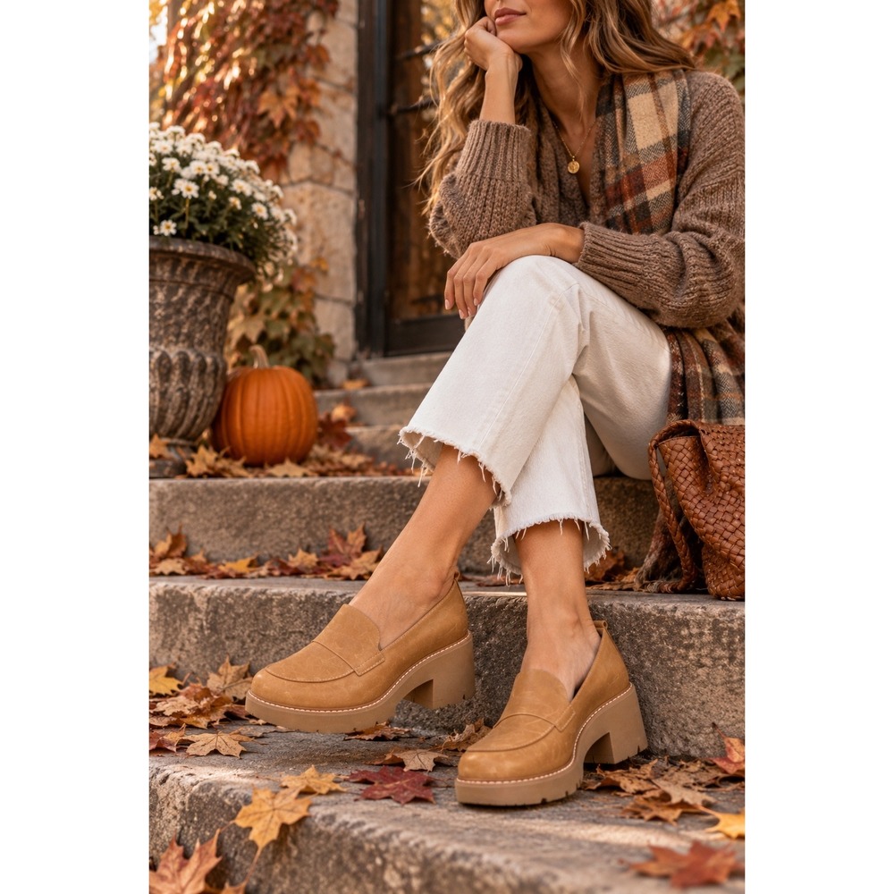 Naturalizer Darry Women's Size 10 Tan Leather Chunky Platform Lug Sole Loafers